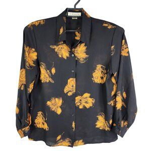 Womens Chaus Black & Gold Floral Sheer Shirt Button Up Long Sleeve Size 14